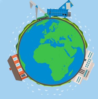 Earth and an insulation compactor, illustrating circular economy